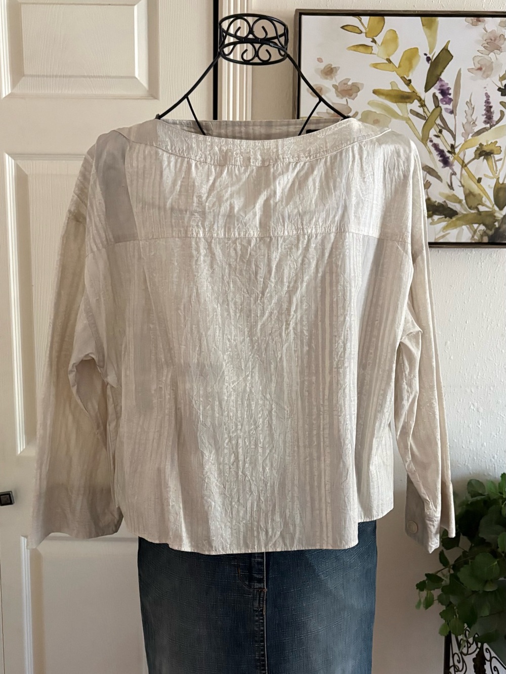 Massimo Dutti Cream Striped Long-Sleeve Relaxed Top